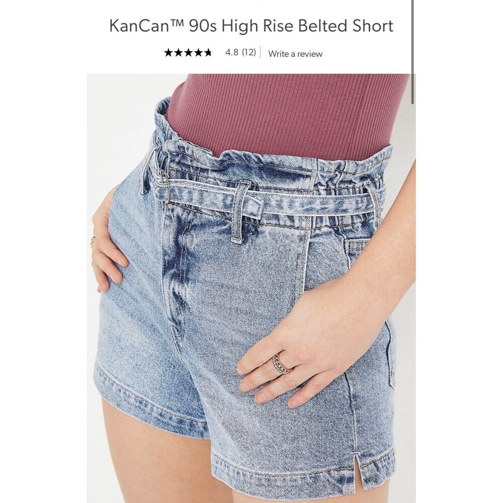 Kancan Jean Shorts Women’s Size 26 High Rise Paperbag Waist NWT Medium Wash Deni